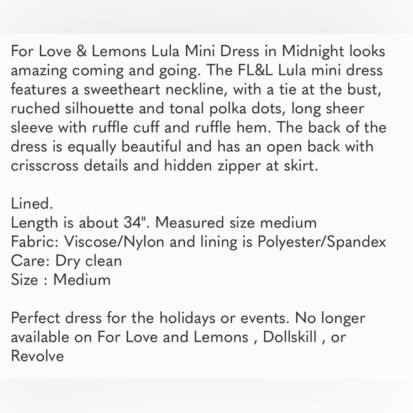 NWOT For Love & Lemons Lula Mini Dress Midnight medium sheer sleeves polka dot - Picture 8 of 9